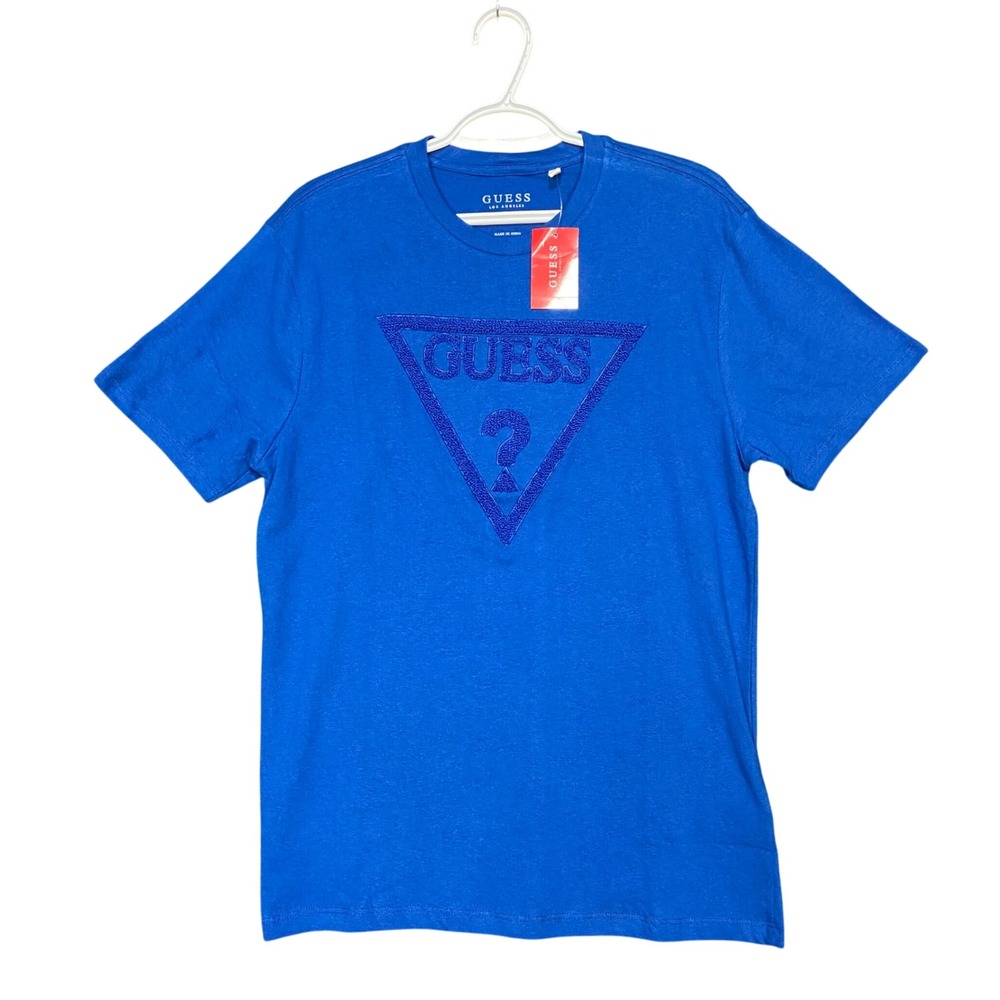 GUESS Los Angeles Men's S Blue Maya Chenille Triangle Logo T-Shirt Crew Neck NWT